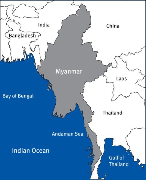 Die Küste Myanmars erstreckt sich am Golf von Bengalen von Bangladesch bis Thailand vom 20. bis zum 9. nördlichen Breitengrad. Die Küste Myanmars erstreckt sich am Golf von Bengalen von Bangladesch bis Thailand vom 20. bis zum 9. nördlichen Breitengrad.